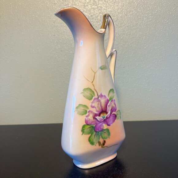 Vintage UCAGCO CHINA Hand Painted Japan Pitcher Vase Purple Flower ~ Gold Edging - Picture 9 of 14